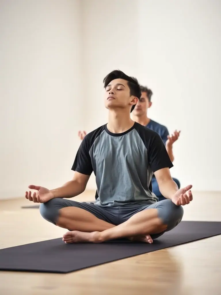 An eSports athlete practicing mindfulness and relaxation techniques under the guidance of a GE mental preparation coach, promoting mental resilience.