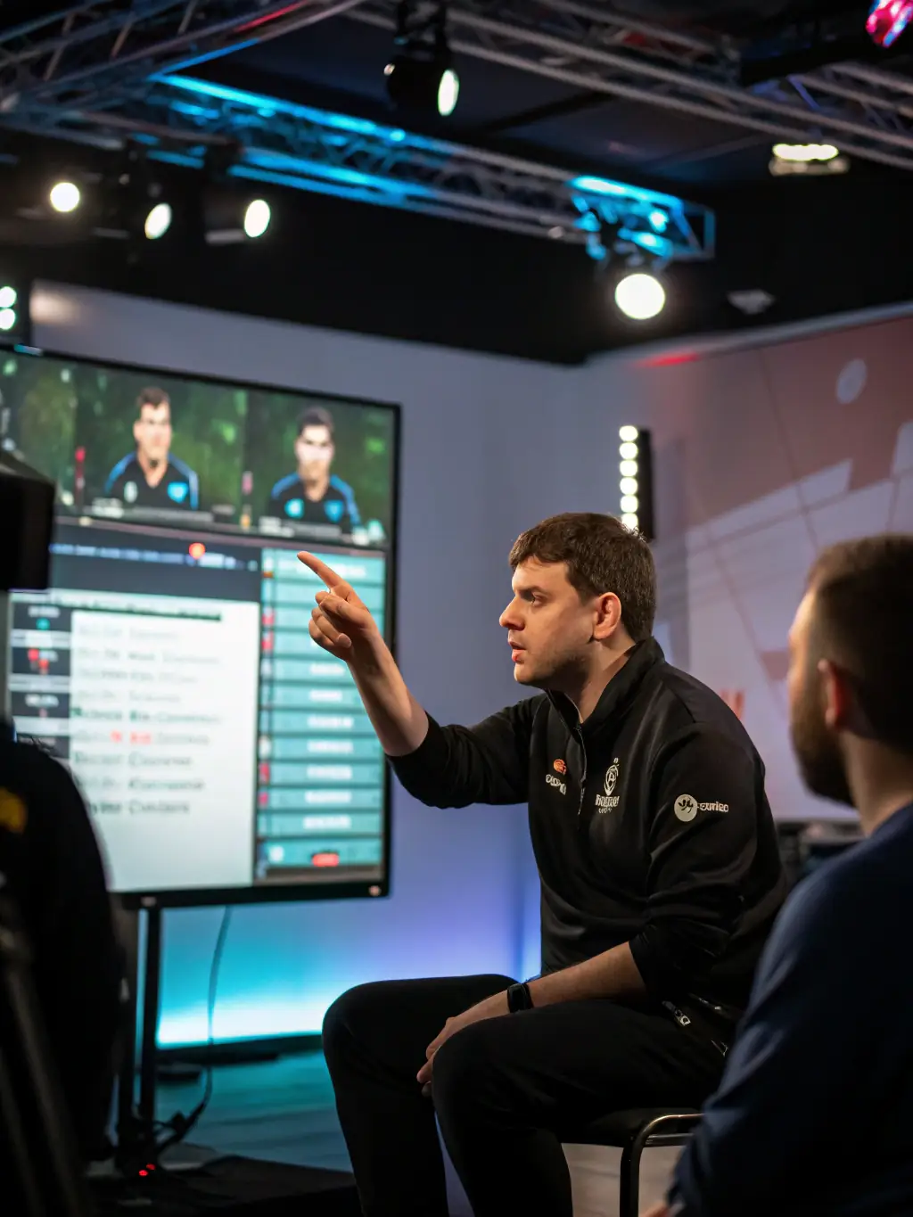 A GE coach providing personalized feedback to an eSports player, highlighting the importance of mentorship and tailored training approaches.